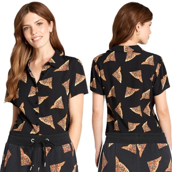 Dangerfield Tops - Dangerfield Fairy Bread Short Sleeve Button Up Novelty Shirt Black Size 16/ XL